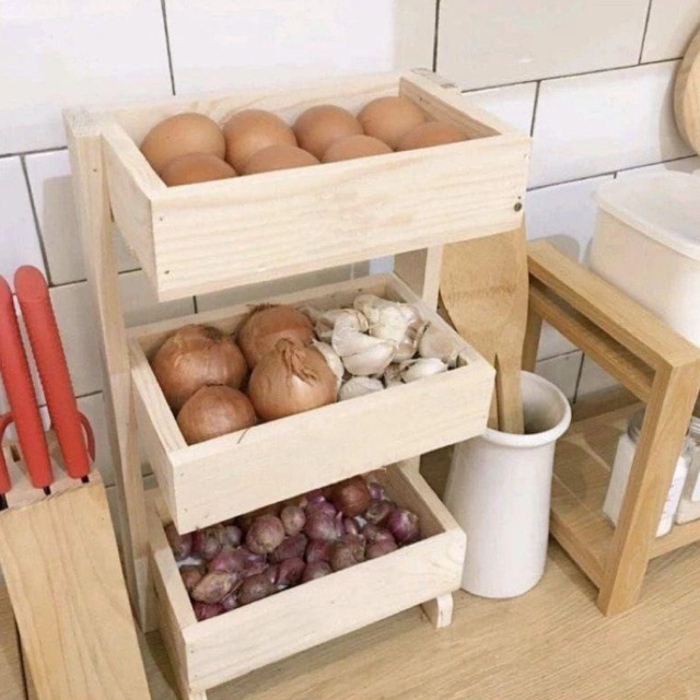 RAK BUMBU SUSUN TIGA, RAK BUMBU KAYU TIGA SUSUN, RAK SAYUR, RAK KAYU SERBAGUNA