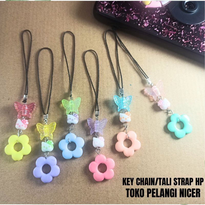 Tali Gantungan HP Manik Bunga /Gantungan Tas/Gantungan Kunci/Lanyard HP aestetik /Tali Strap HP