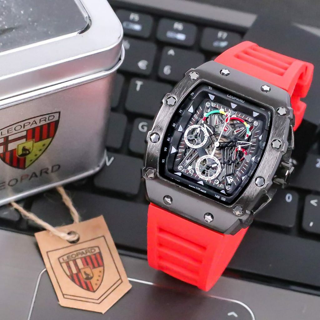 [ BISA COD ] JAM TANGAN PRIA ORIGINAL LEOPARD 8823 ANALOG RUBBER TALI KARET CRONO TANGGAL AKTIF DIAM