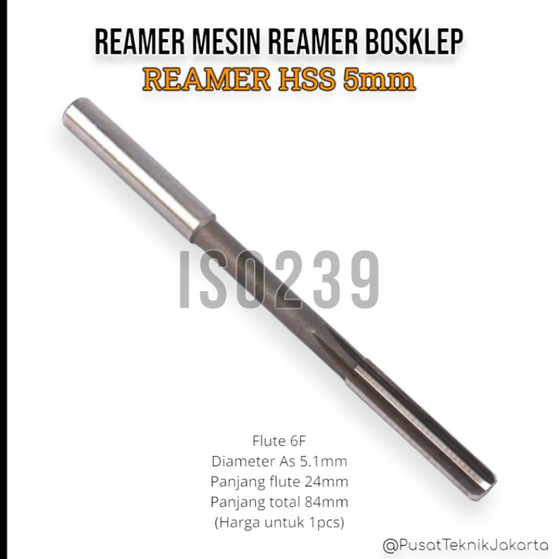 Reamer bosklep 5mm HSS reamer mesin lemer lurus 6flute