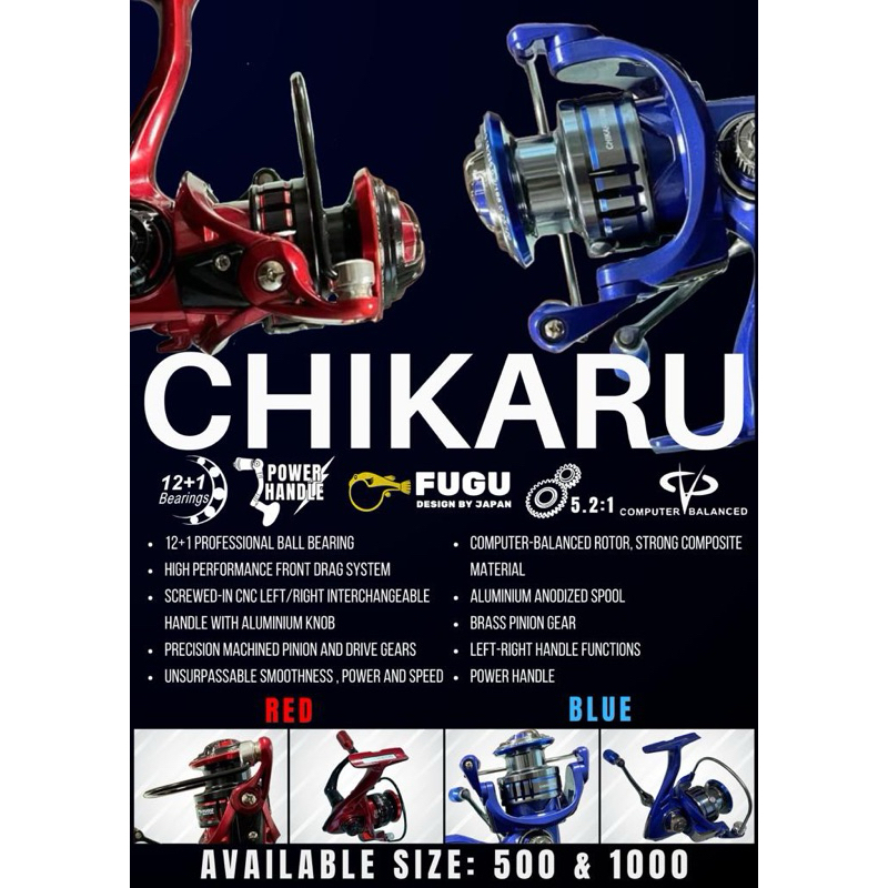 Reel fugu chikaru power handle 12+1 ball bearing