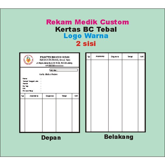 

Custom Rekam Medis, Kartu Rekam Medis, Kartu Medis