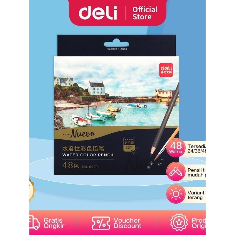 

Deli Pensil Warna Cat Air / Watercolor Pencil - 24C - 36C - color 6521