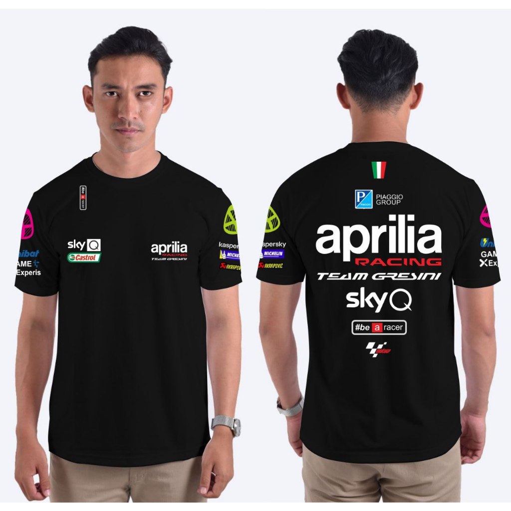 racestars47 / Kaos Pria / pakaian pria kaos / T-shirt aprilia  hitam / Tshirt Baju Kaos Team Aprilia