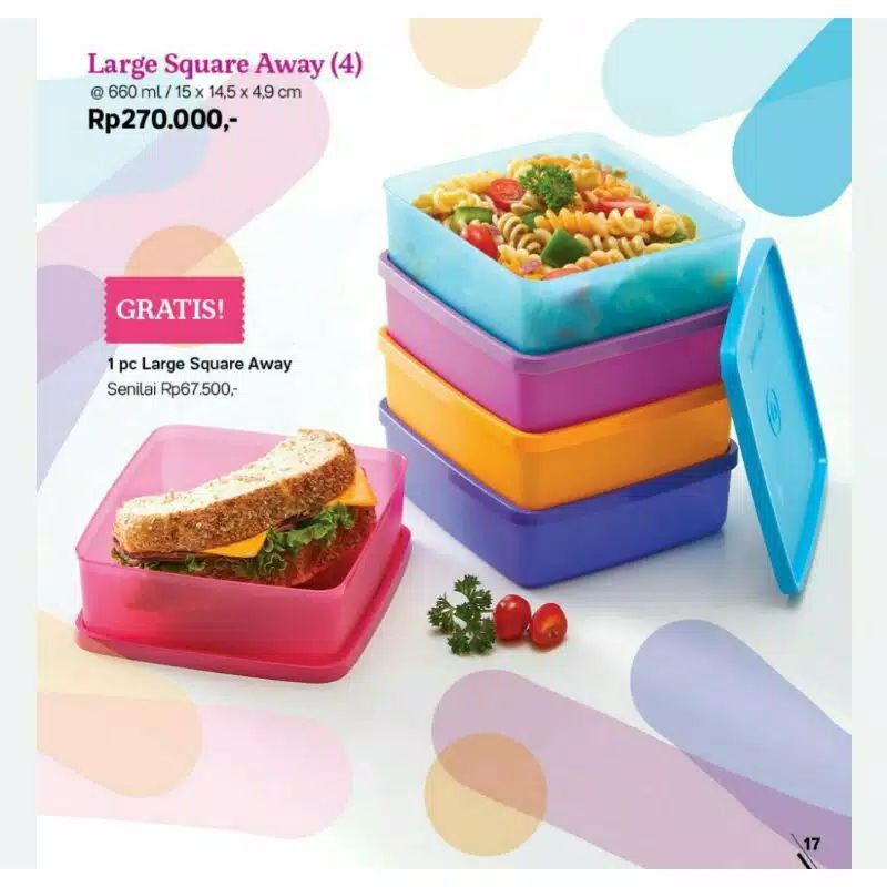 CUCI GUDANG ORI TUPPERWARE LARGE SQUARE AWAY KOTAK 660ml SATUAN