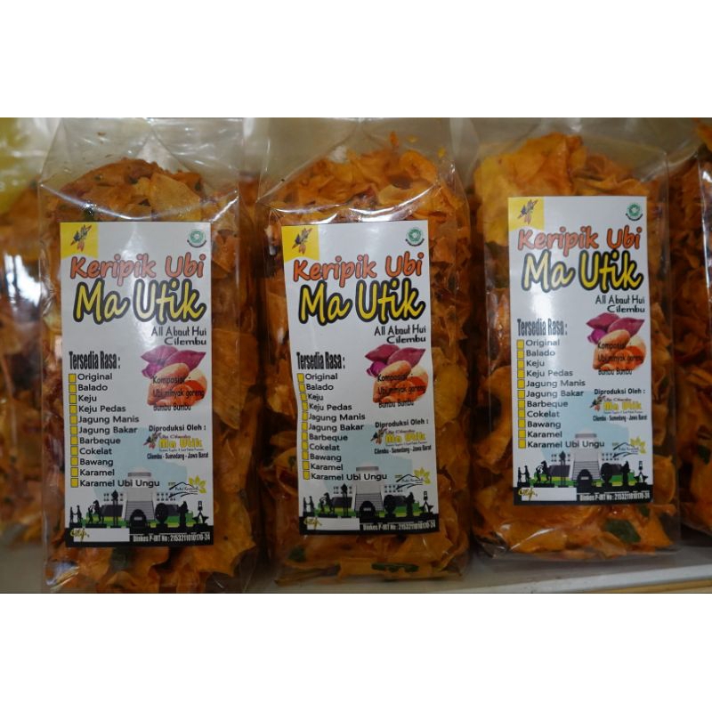 

KERIPIK UBI MA UTIK KEMASAN PLASTIK BENING KOTAK - kripik ubi cilembu kripik ubi madu semua rasa balado keju jagung manis karamel ubi ungu bbq bawang coklat cokelat makanan khas sumedang jawabarat