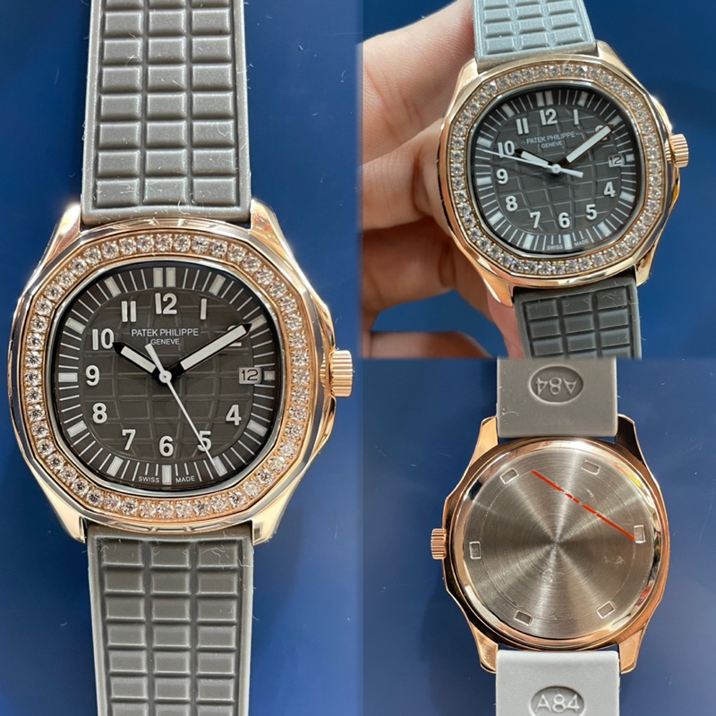 JAM TANGAN PATEK PHILIPPE AQUANUT DIAMOND RING KARET ABU ROSEGOLD PREMIUM JAPAN AAA TANGGAL AKTIV DI