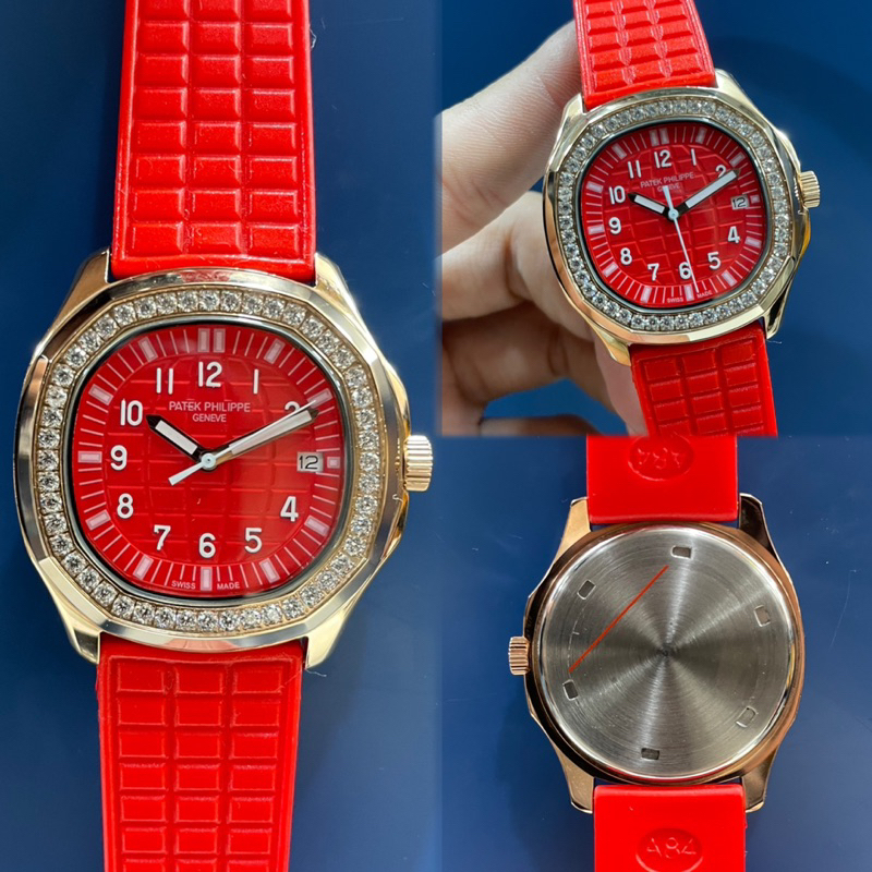 JAM TANGAN WANITA/CEWEK PATEK PHILIPPE DIAMOND RING KARET MERAH ROSEGOLD PREMIUM JAPAN AAA TANGGAL A