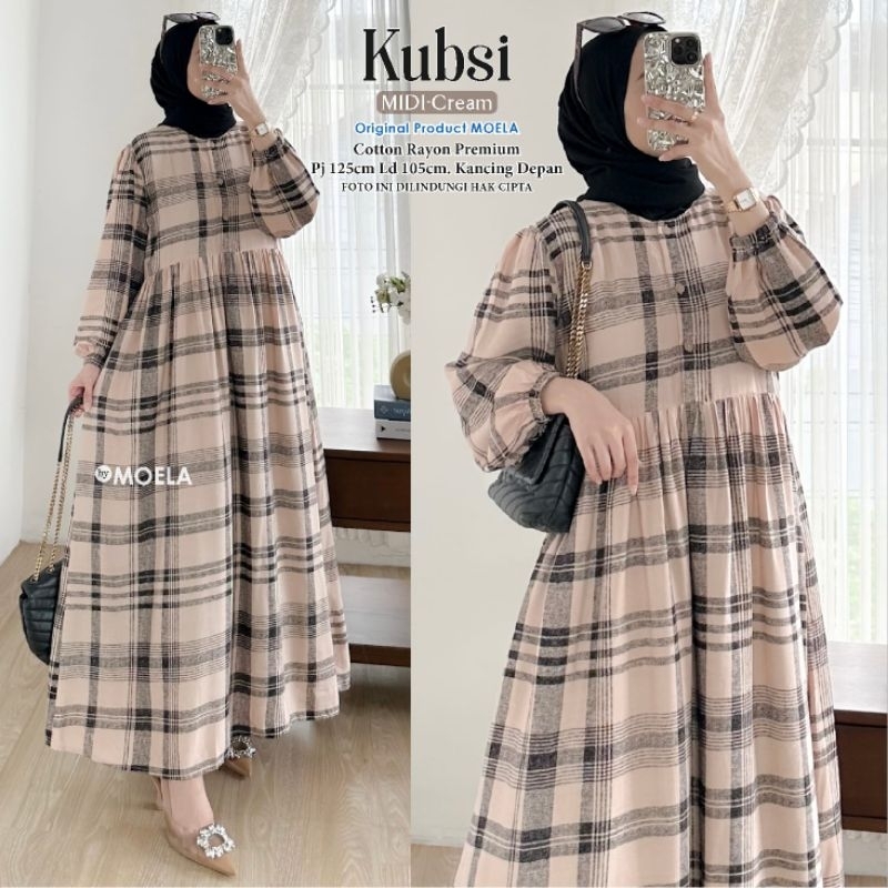 Kubsi Midi By Moela - Midi Dress Rayon Premium XL Ld105 Busui Kancing Depan Best Seller