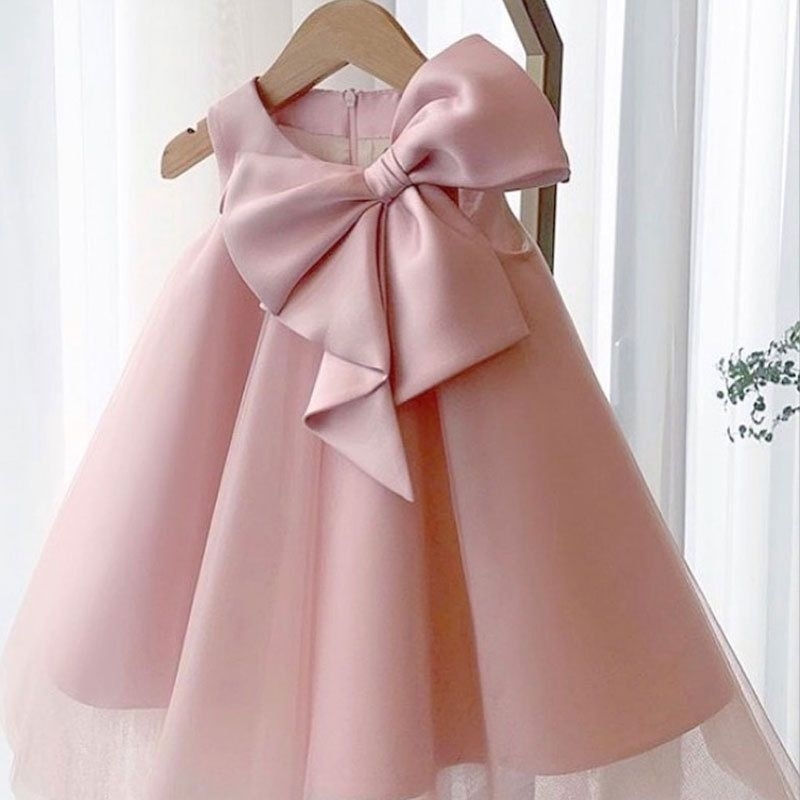dress anak ulang tahun birthday,gaun 1thn  original import  2-12thn.kembang pink salem gaun satin