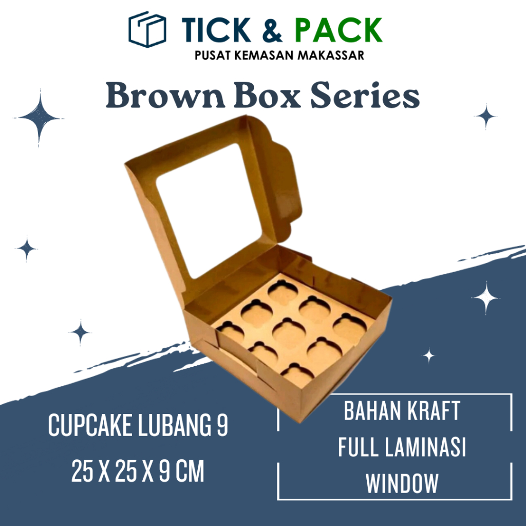 

[ Isi 10 ] Dus Kraft Cupcake 25 x 25 x 9 Lubang 9 Laminasi + Jendela Kemasan Kue Dus Kue Packaging Kardus