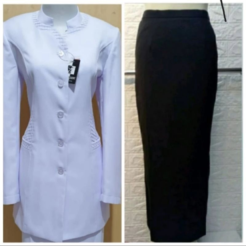 Stelan Dinas PNS Wanita Hitam Putih Baju PDH Wanita Seragam Baju Putih Putih Wanita Stelan Dinas PDH