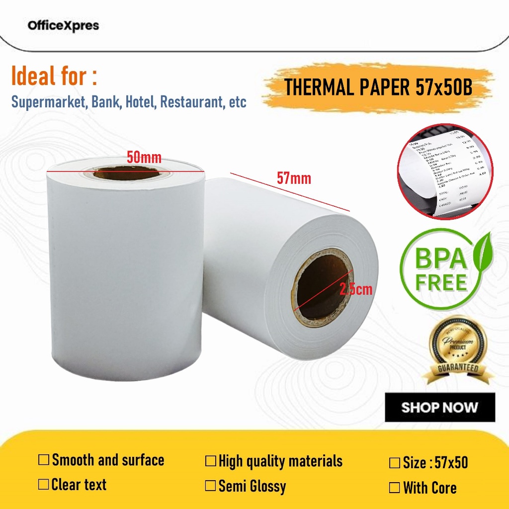 Thermal Paper 57x50B / Kertas Struk Roll / Kertas Thermal Roll 57 x 50 / Kertas SPBU / Kertas Roll /