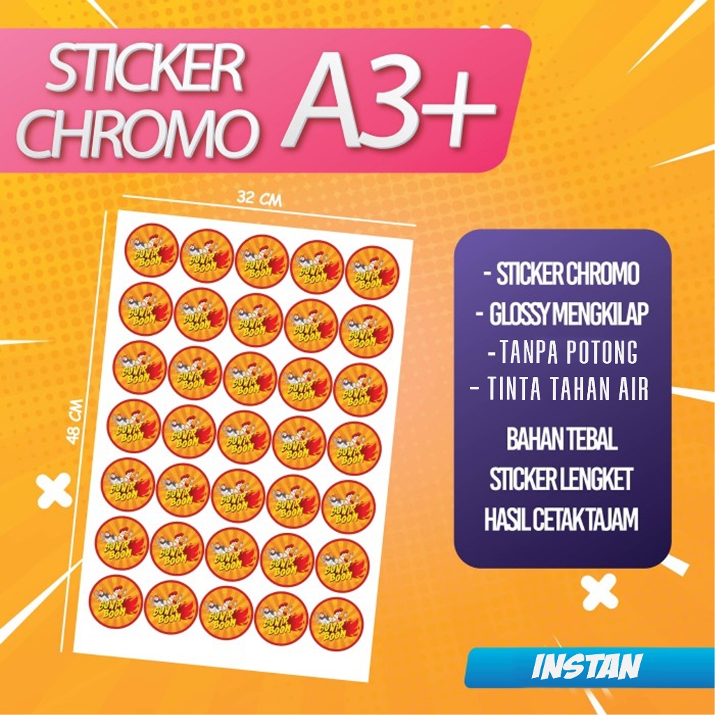 

CETAK CUSTOM STICKER CHROMO A3+ TANPA POTONG