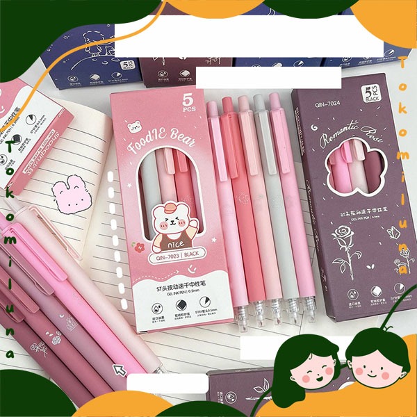 

1 set 5 pcs pulpen aesthetic tinta hitam pulpen mekanik cantik estetik lucu simple HB1637