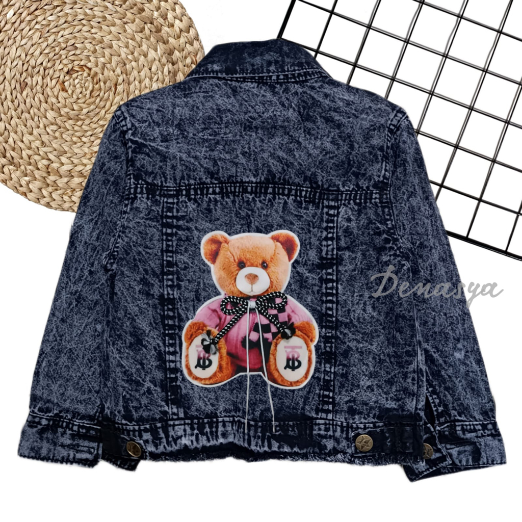 Berkualitas Jaket Anak Perempuan / Jaket Jeans Anak Motif Beruang Tali 3D Terbaru / Jaket Jeans