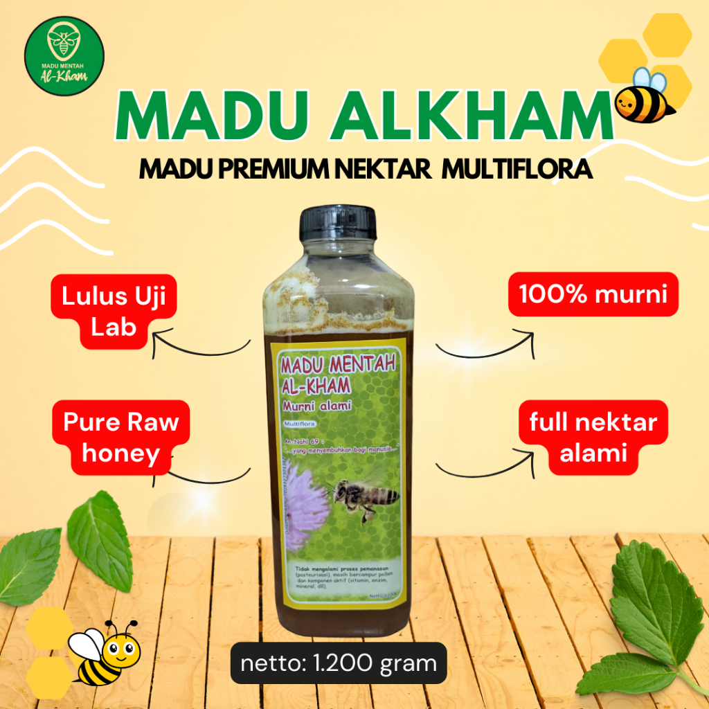 

Madu Asli Murni 100% Alkham Multiflora 1200 gr Full Nektar Alami /Raw Honey 1200 gr