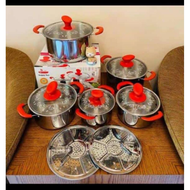 Panci Set Bahenol 10pcs Panci Set Serbaguna Panci Steamer Bahenol Stainless Tebal
