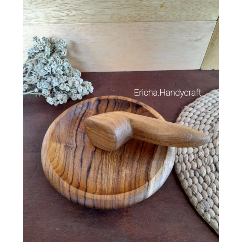 cobek + ulekan kayu jati 18cm/cobek kayu jati/cobek kayu jati 18cm