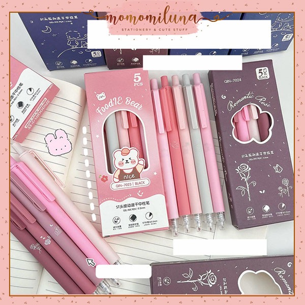 

1 set 5 pcs pulpen aesthetic tinta hitam pulpen mekanik cantik estetik lucu HB1637