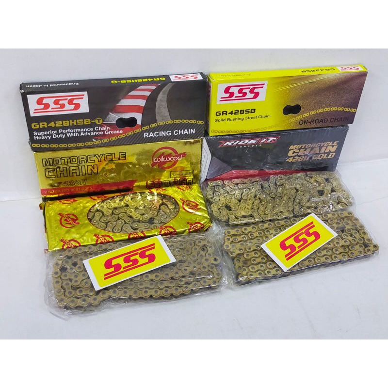 RANTAI MOTOR WARNA GOLD MEREK SSS DAN WILWOOD PANJANG 130L VIXION CBR 150 NINJA KLX TIGER SATRIA FU 