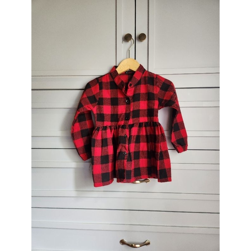 Dress Kotak Merah Hitam Anak 2 Tahun