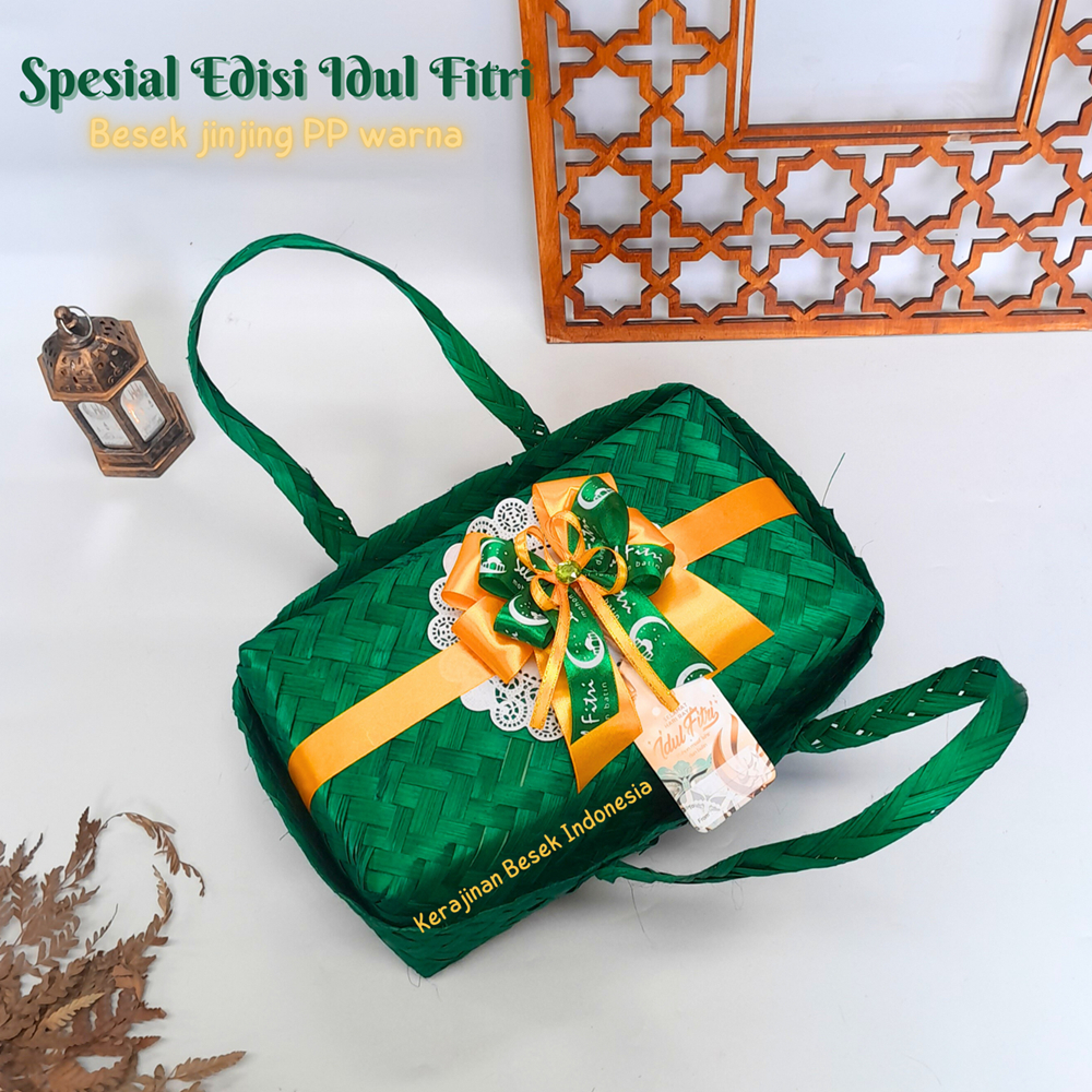 

SPESIAL BOX HAMPERS PITA LEBARAN 2024 FREE HANG TAG Besek jinjing PP besar warna pita Parsel idul fitri toples kue kering