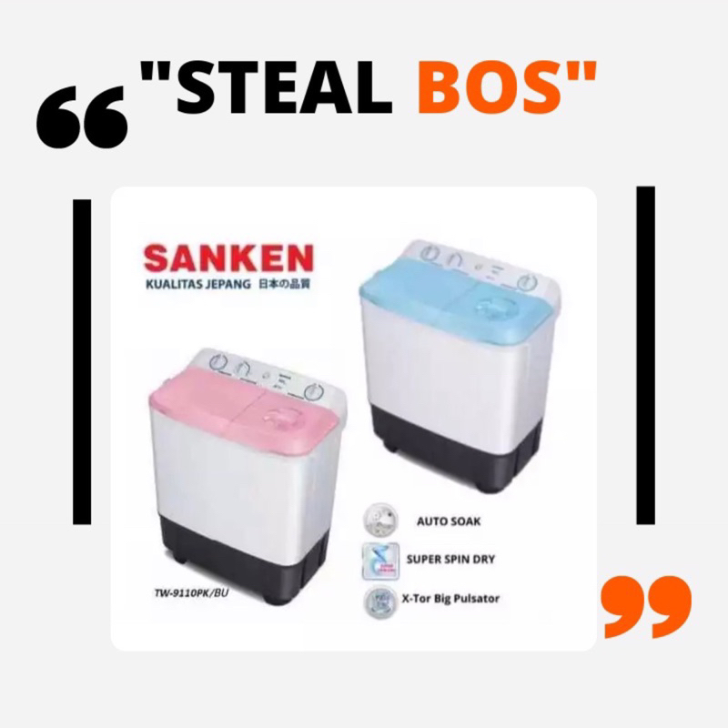 SANKEN mesin cuci 2 tabung sanken TW 9110 9220 mesin cuci 9 kg lowwatt