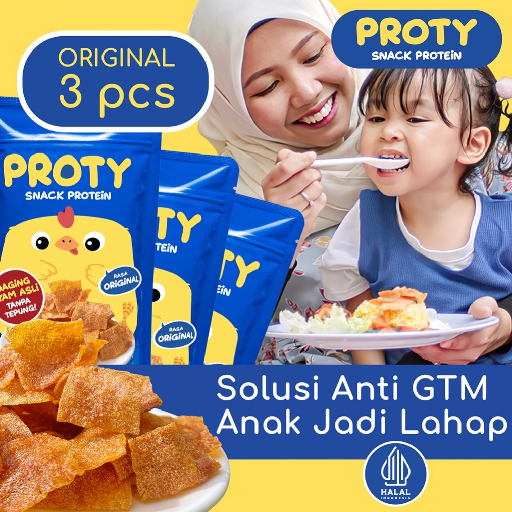 

ART T73C Snack Protein Anak Anti GTM PROTY Original Bundle 3 pcs Chicken Chips Bikin Lahap Anak Susah Makan Gerakan Tutup Mulut