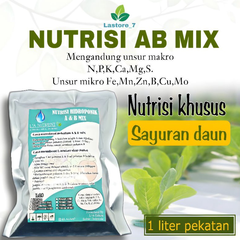 Nutrisi AB MIX sayuran daun LA Nutrient pekatan 1 liter total 2 liter AB