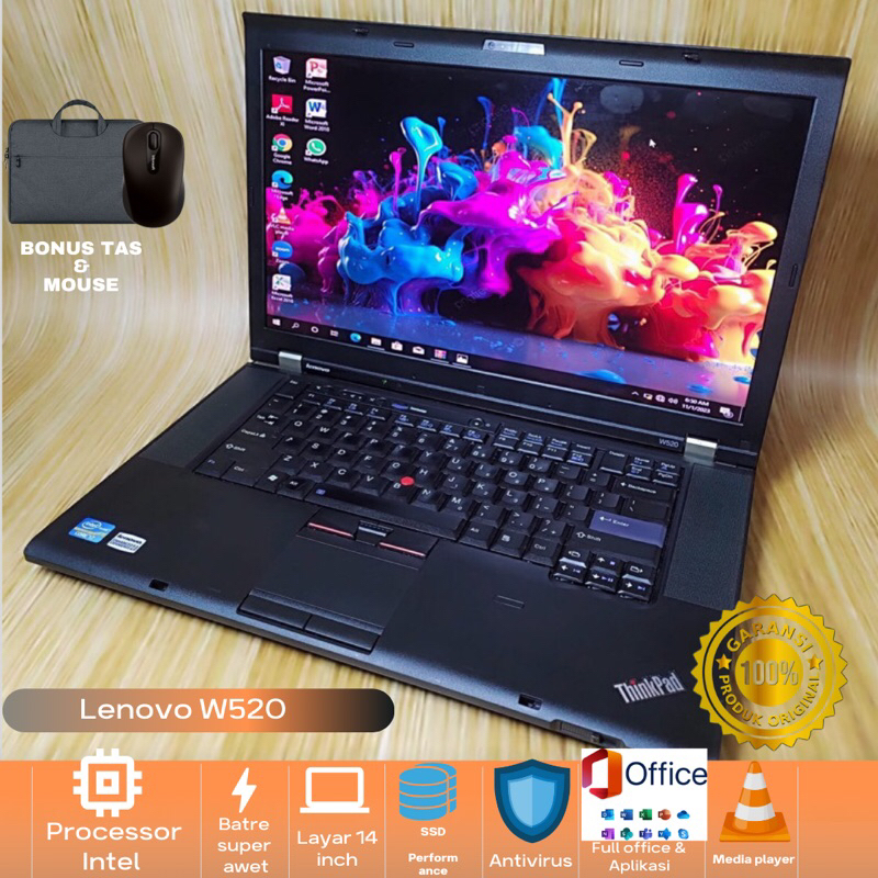 Laptop Lenovo W520/w530 intel core i7 ram 8gb SSD 256GB - windows 10 pro 64 bit