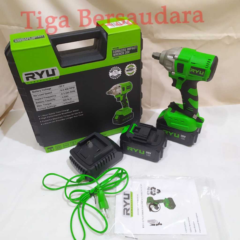 Impact cordless wrench RYU RCW 20V bor baterai buka baut ban cas