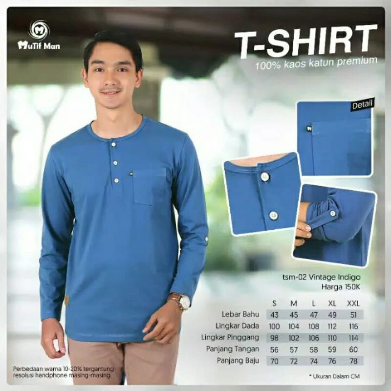 T-SHIRT MUTIF MAN TM 02 VINTAGE INDIGO | KAOS COWOK MUTIF LENGAN PANJANG