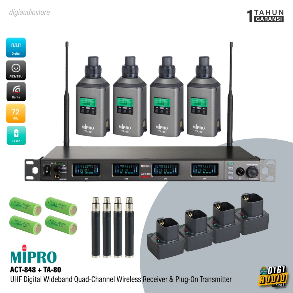 Wireless Transmitter Microphone 4 Set & Receiver MIPRO ACT-848 TA-80