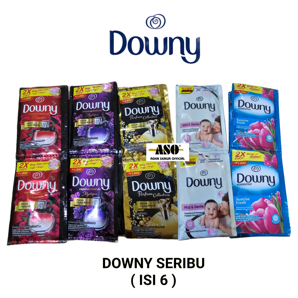 	 DOWNY SERIBU Pewangi & Pelembut Pakaian Wangi Parfum Mewah Softener 18ml (RENCENG) ISI 6 PROMO !!!!	