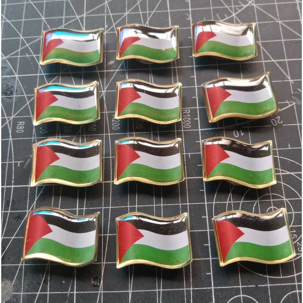 Pin Bendera Palestina Bahan Logam Lapis Resin Custom
