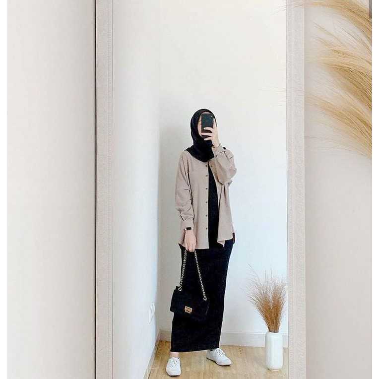 Rok span scuba panjang warna hitam / Rok pensil scuba