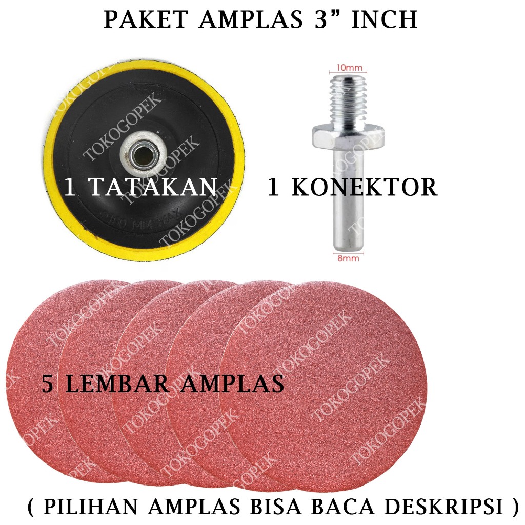 PAKET AMPLAS BULAT 3 INCH + TATAKAN + KONEKTOR GRIT 400 - 7000