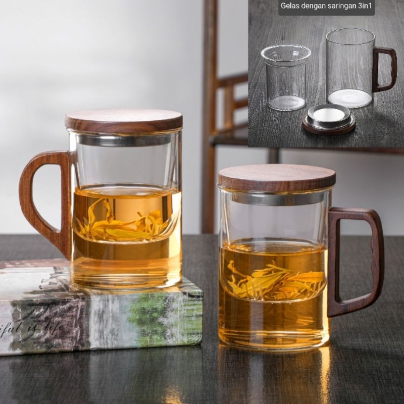 Gelas Teh Rempah dengan Saringan/Glass tea with infuser