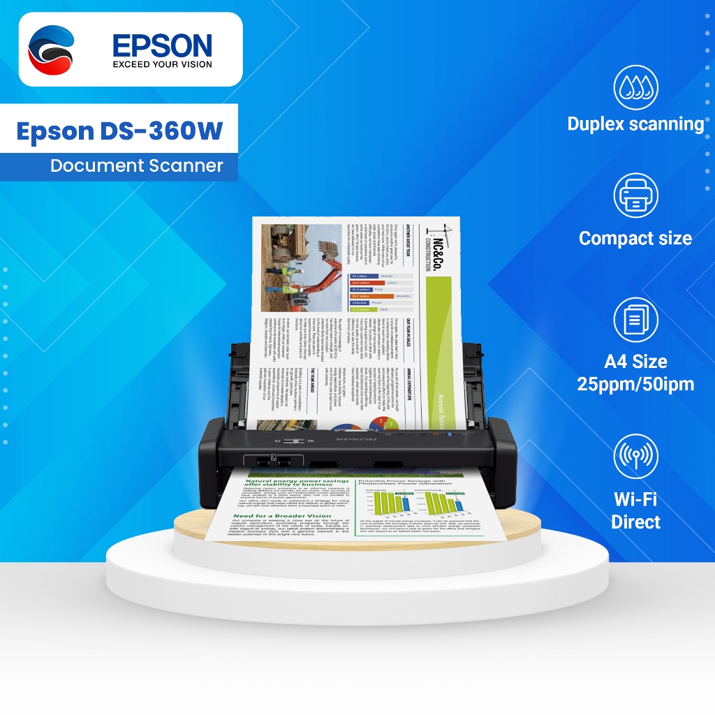 EPSON Scanner Workforce DS 360W Wi-Fi Portable DS360W