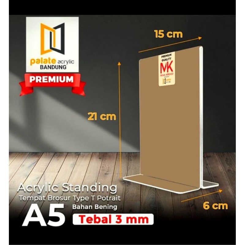 

AKRILIK TENT CARD A5 T PORTRAIT TEBAL 3MM/ ACRYLIC TENT HOLDER A5T PORTRAIT