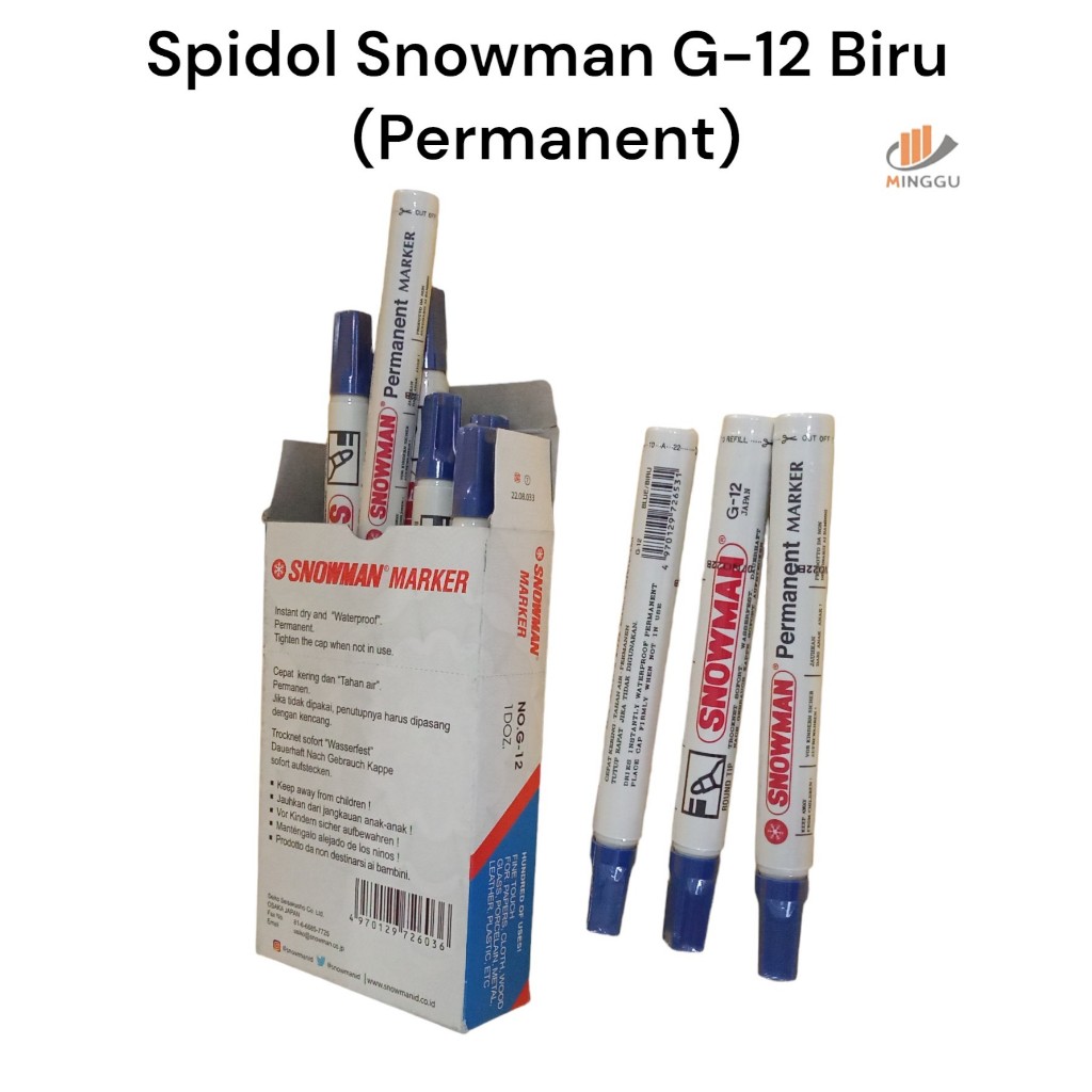 

[ 1 PAK / 12 pcs ] Spidol Snowman G-12 Biru (Permanent)