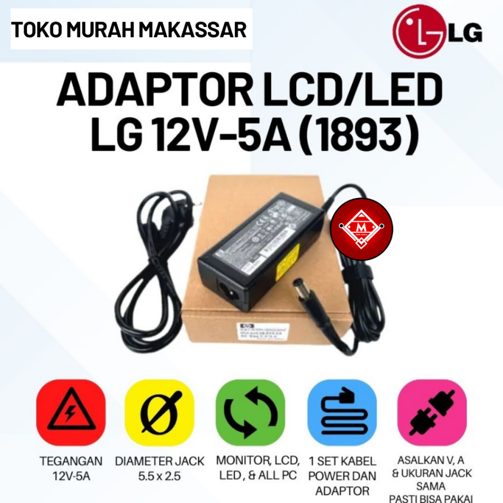 ADAPTOR LCD / LED LG 12V-5A (1893) / ADAPTOR CHARGER LCD LED MONITOR LAPTOP NB LG 12V-5A (1893) / AD