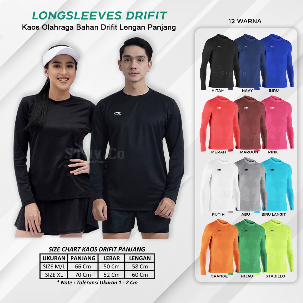 Jersey Lengan Panjang Polos Kaos Dry Fit Olahraga Tenis Jogging Futsal Sepakbola Unisex Keren