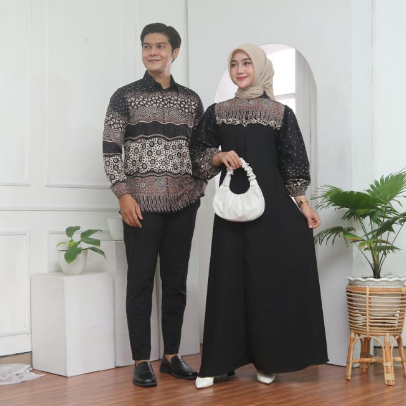 New Model Couple Gamis Premium Kombinasi Kringkel Lengan Balon