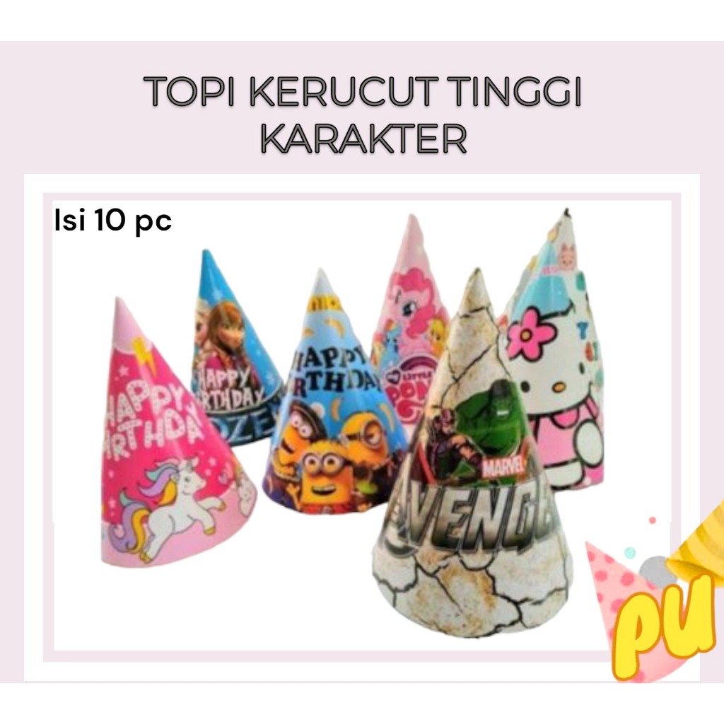 [10pc] Topi kerucut bagus ultah unicorn avengers babyshark lol mickey minnie mouse topi ulang tahun 
