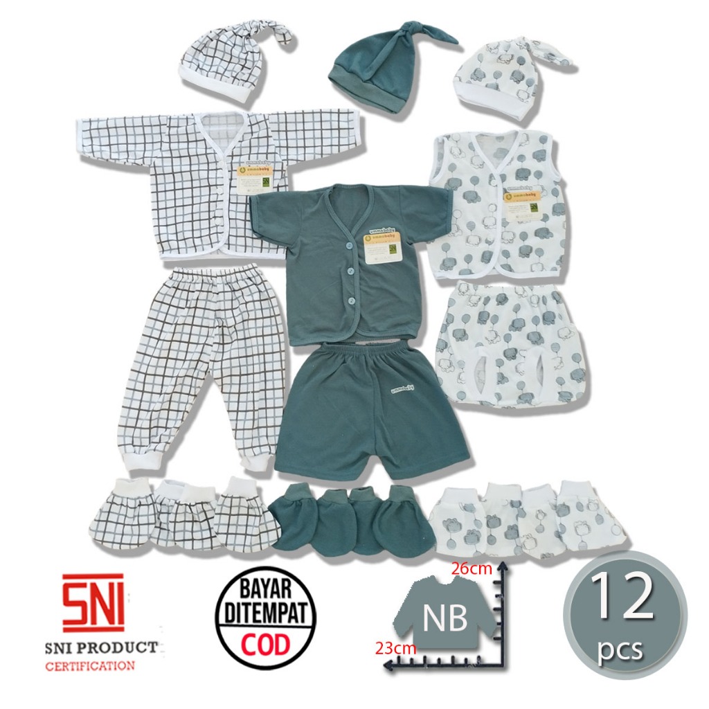 ummababyshop 12 PCS Perlengkapan Bayi Baru Lahir Baju Bayi Perempuan Laki laki Kado Lahiran Setelan 