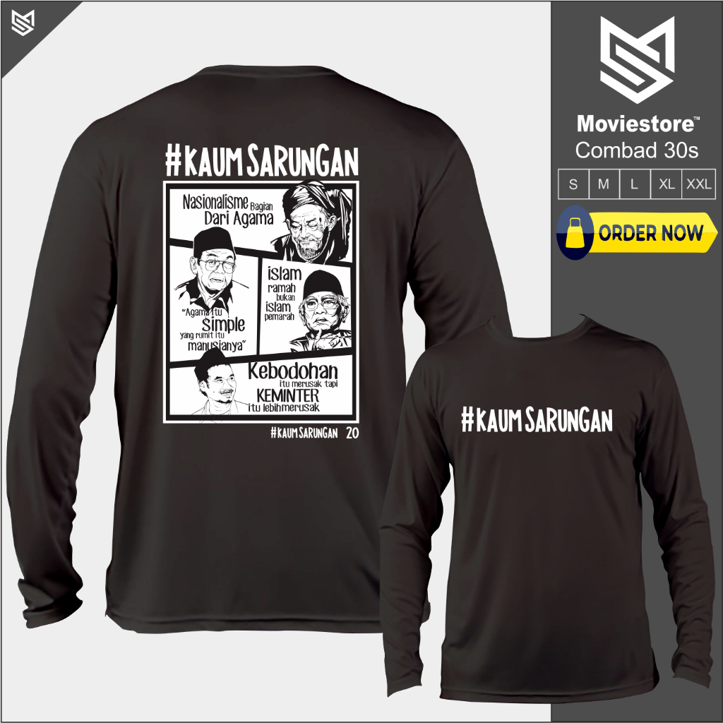 Kaos Dakwah Distro Premium Santri Muslim Kaum Sarungan Lengan Panjang T-shirt Kiai Nu Nusantara Gus 