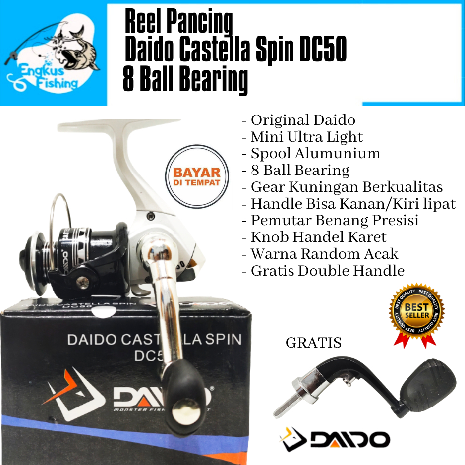 Reel Pancing Mini Daido Castella Spin DC50 (8 Bearing) Gratis Handle Murah - Engkus Fishing