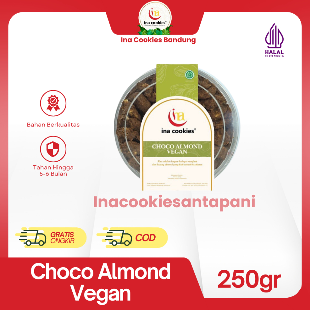 

Ina Cookies Kue Kering Premium Choco Almond Vegan Toples Reguler